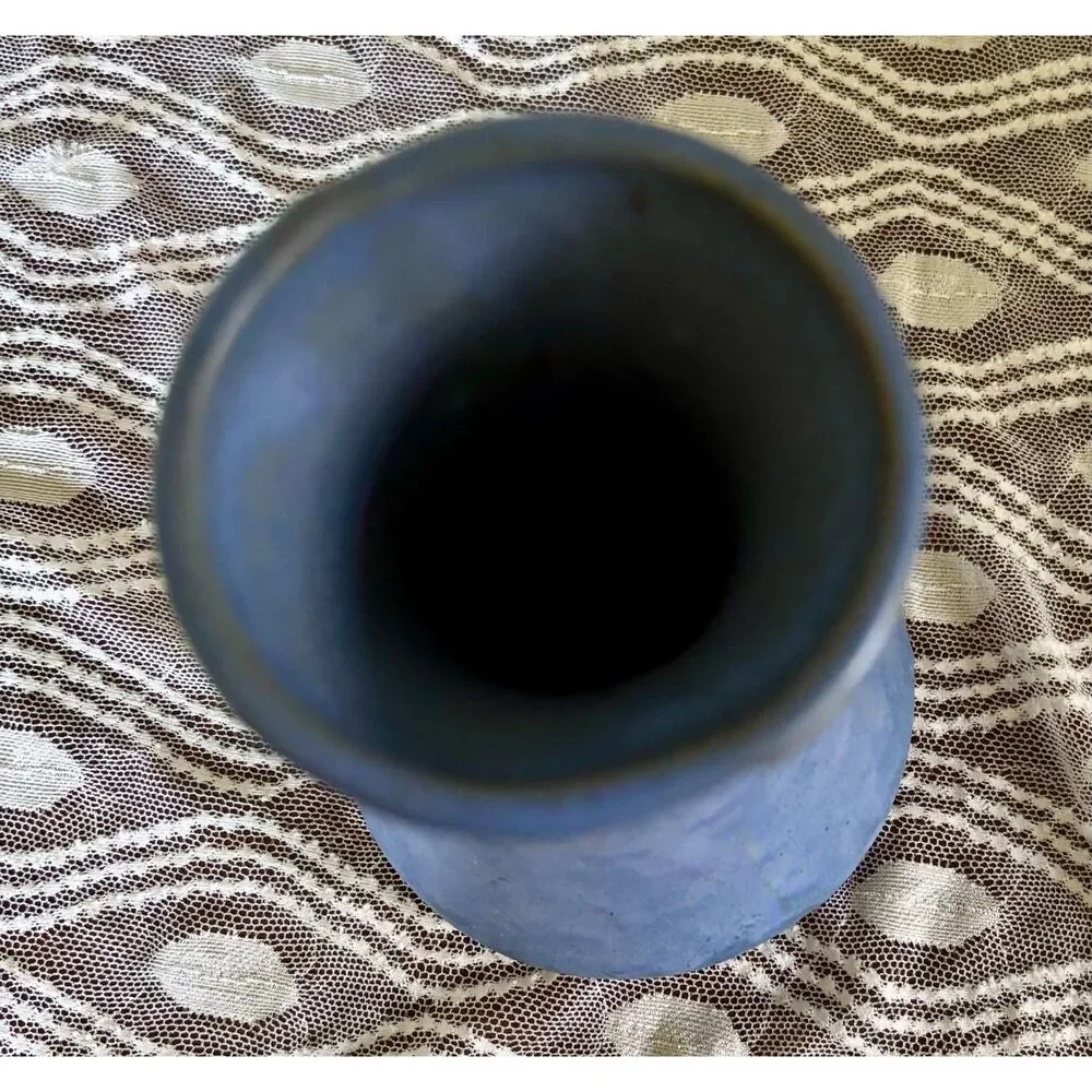 Vintage Blue Art Pottery Vase Matte Glaze Mottled Cornflower Blue Ceramic Vase A